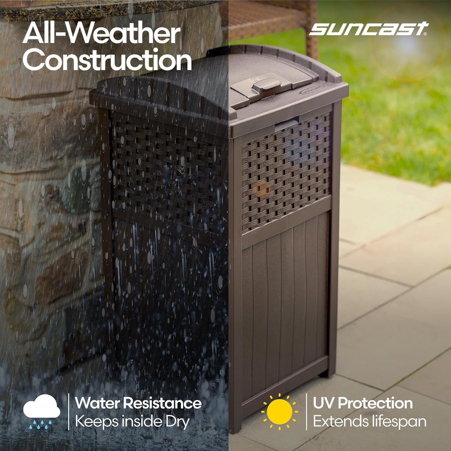 Suncast 33 Gallon Commercial Outdoor Trashcan Hideaway with Lid for 30