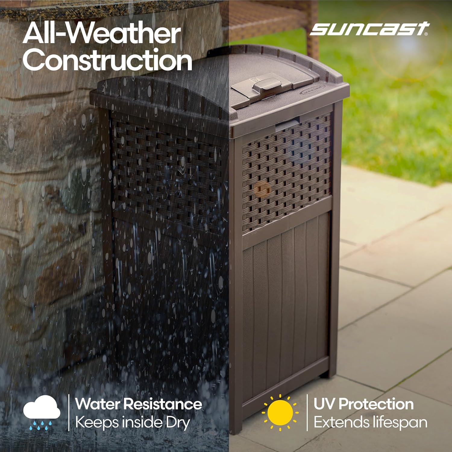 Suncast 33 Gallon Commercial Outdoor Trashcan Hideaway with Lid for 30