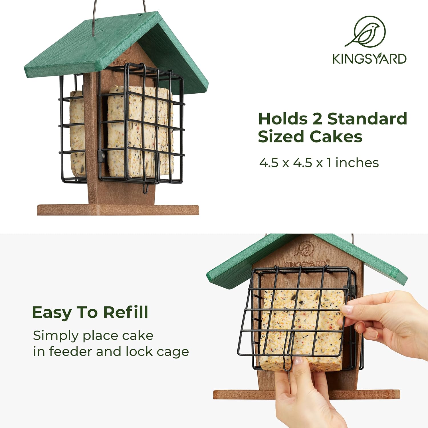 Kingsyard Recycled Plastic Double Suet Feeder with Rainproof Roof & Pe