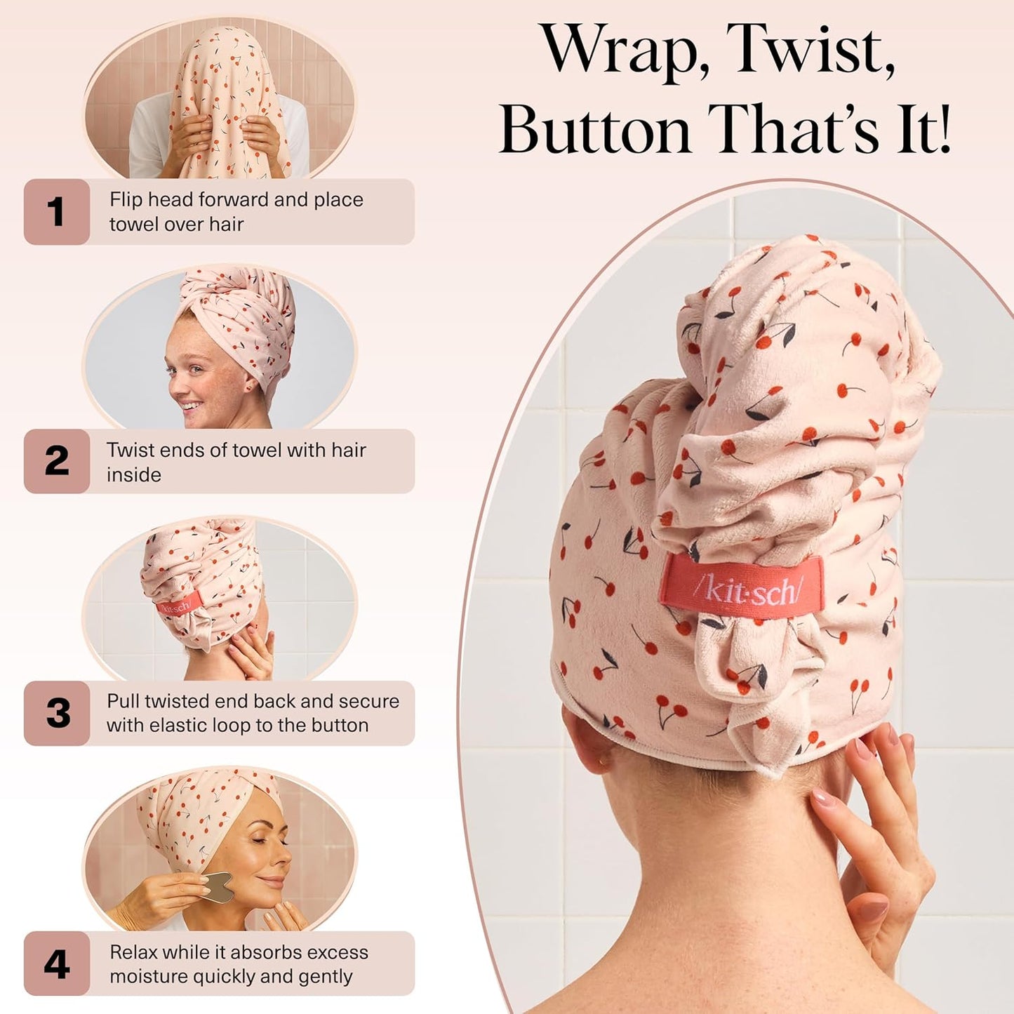 Kitsch Plush Microfiber Hair Towel Wrap for Women – Ultra Absorbent Microfiber Bath Towels for Wet, Curly, Long or Short Hair – Anti-Frizz Hair Wrap, Great Hair Care Gifts for Women