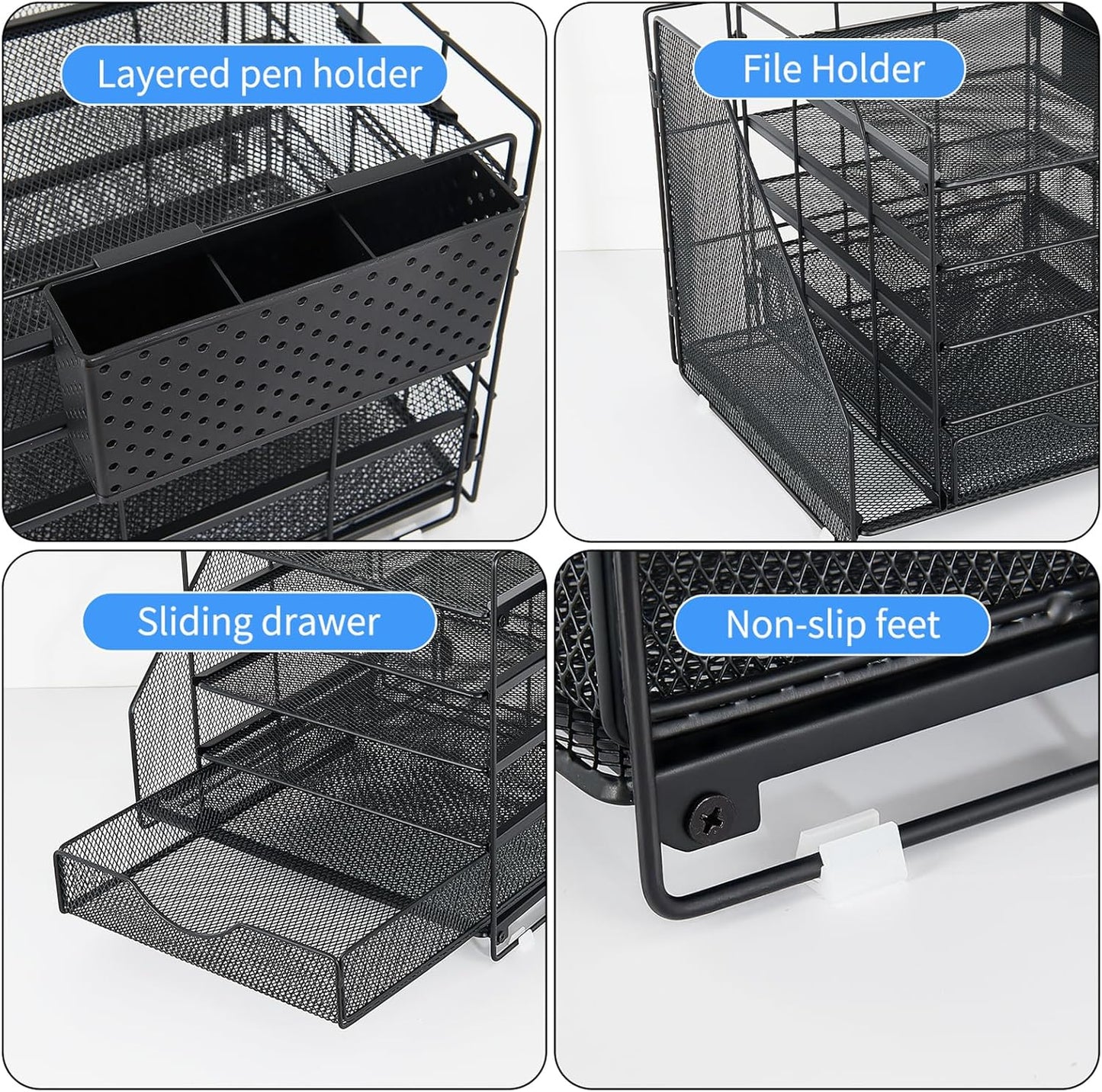 Desk Organizer with Drawer and Pen Holder, 5-Tier Paper Letter Tray Or
