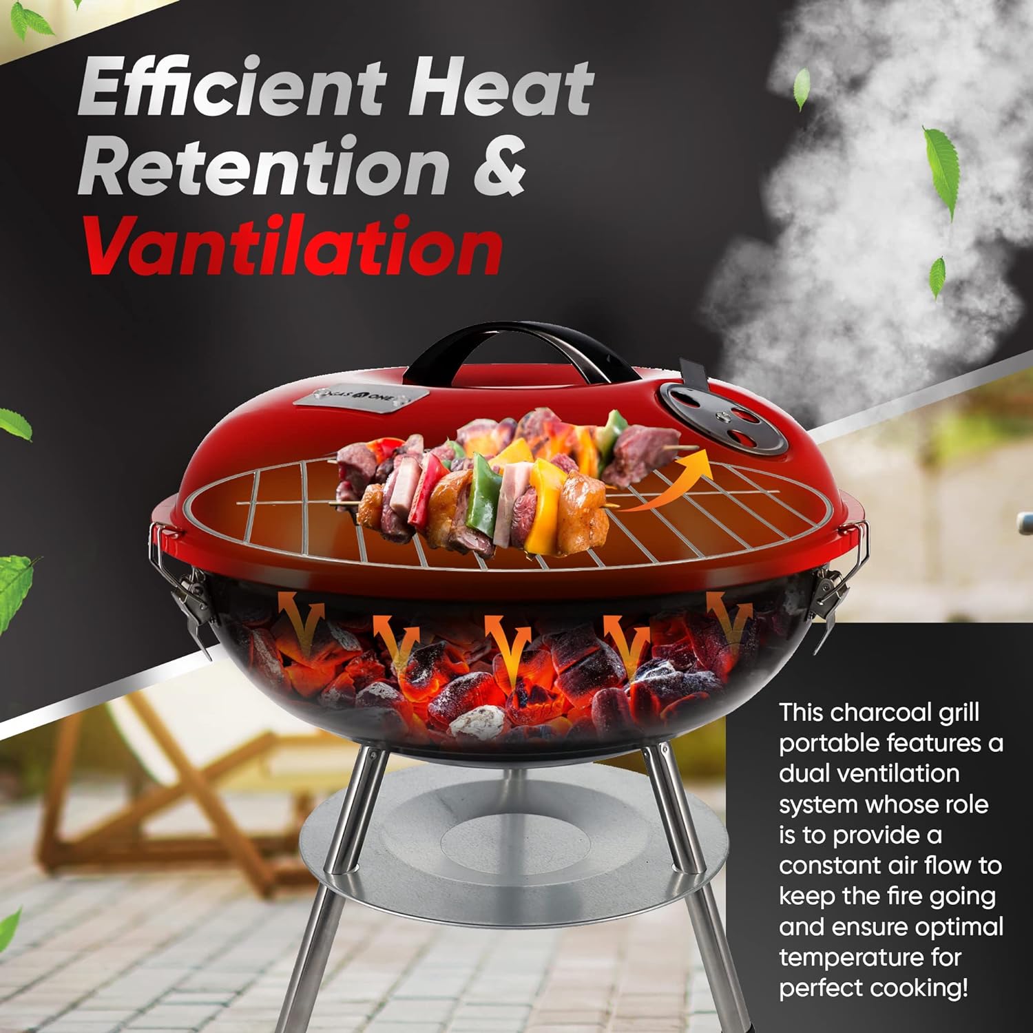 Gas One – 14-inch Portable Barbecue Grill with 3-Point Locking Lid for