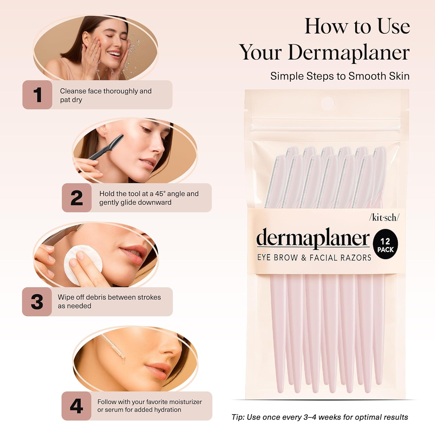 Kitsch Dermaplane Razor for Women Face – Face Razors for Women & Men, 