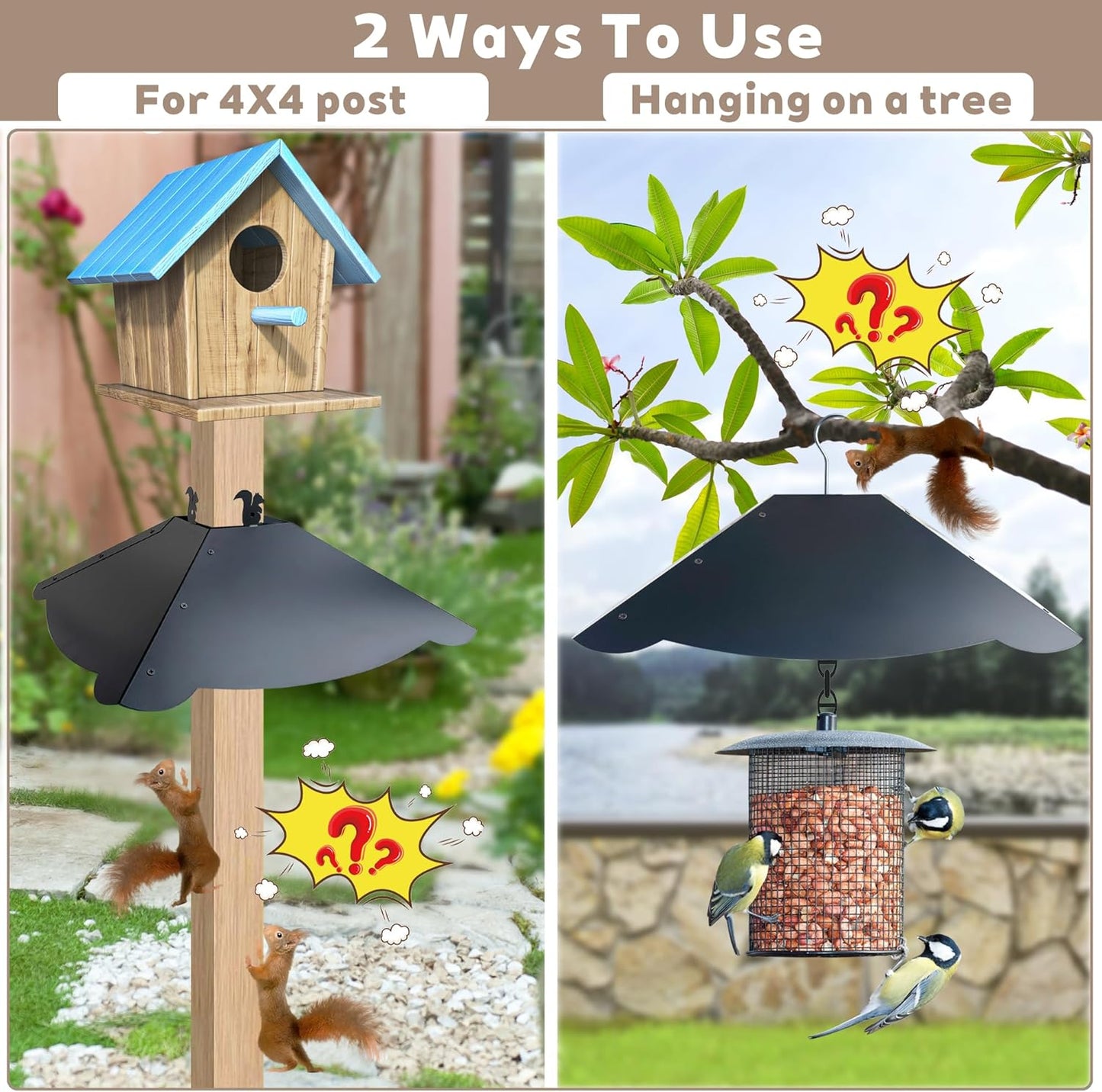 Squirrel Baffle for 4x4 Post - 17-Inch Heavy Duty Metal Squirrel Guard for Bird Feeders, Dual Mount (Hanging & Pole Mount) Stops Raccoons & Squirrels