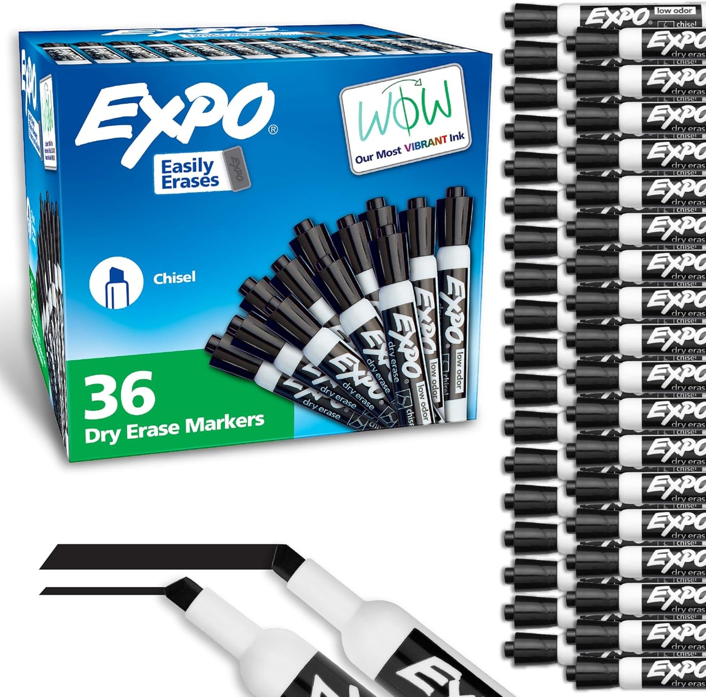 EXPO Dry Erase Markers Chisel Tip Black Low-Odor Perfect for Whiteboar
