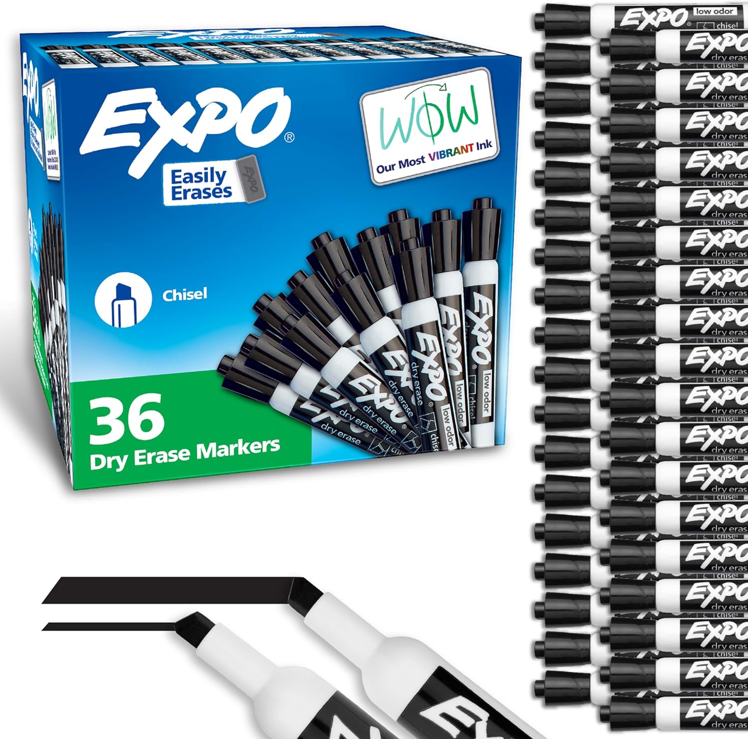 EXPO Dry Erase Markers Chisel Tip Black Low-Odor Perfect for Whiteboar