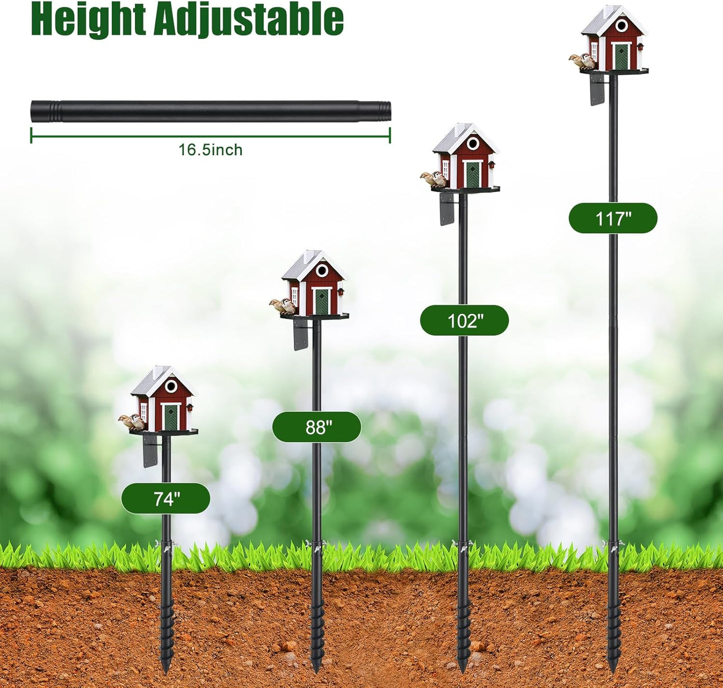Heavy Duty Bird Feeder Pole - 88" Adjustable Bird House Stand Outdoor, Anti-Tip Auger & Stable Mount for Smart Camera Birdfeeder,Bluebird House, Bird Buddy, Birdfy
