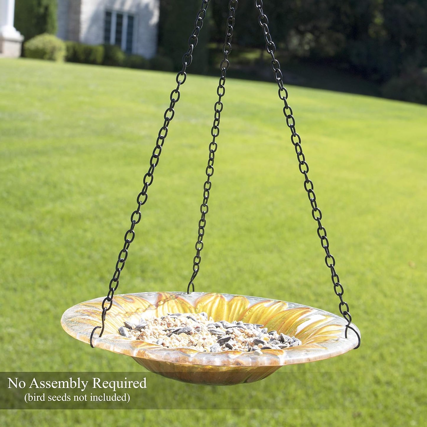 CLEVER GARDEN Glass Bird Bath, Hanging Outdoor Decoration for Wild Birds, Sunflower Birdbath