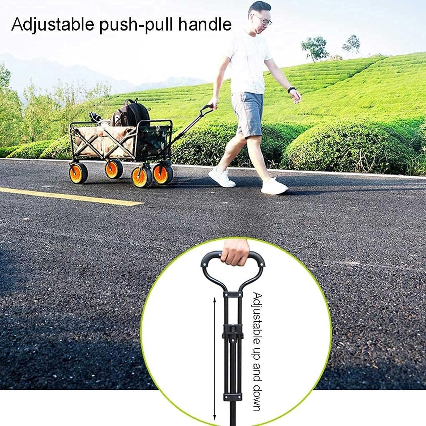 Large Capacity Heavy Duty Wheelbarrow Portable with Retractable Handle Garden Carts and Wagons Outdoor Multi-Function Beach Buggy Suitable for Garden Camping Beach Shopping (Green)
