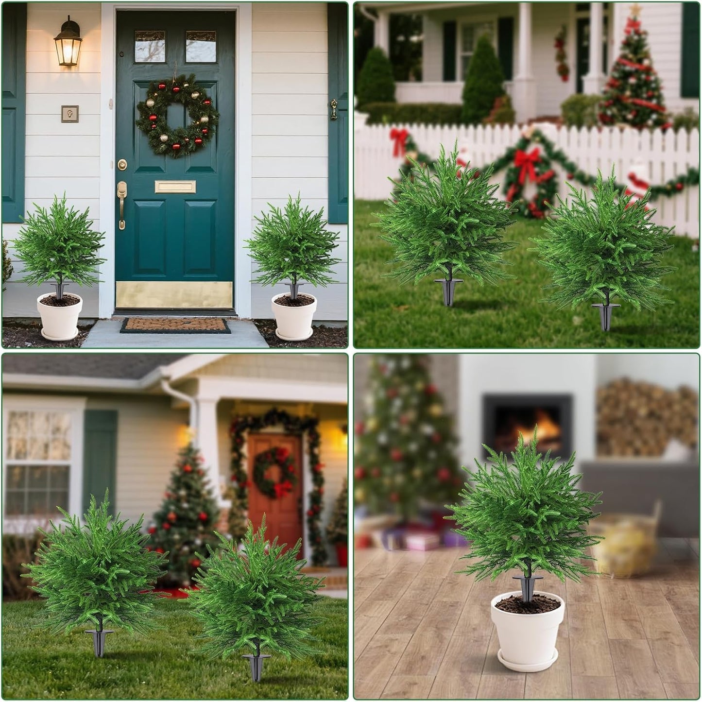 Artificial Topiary Ball Trees, 2 Pack 28'' UV Resistant Faux Cedar Bushes, Outdoor Indoor Decorative Evergreen Plants with Ground Spikes for Patio Garden Porch Decor