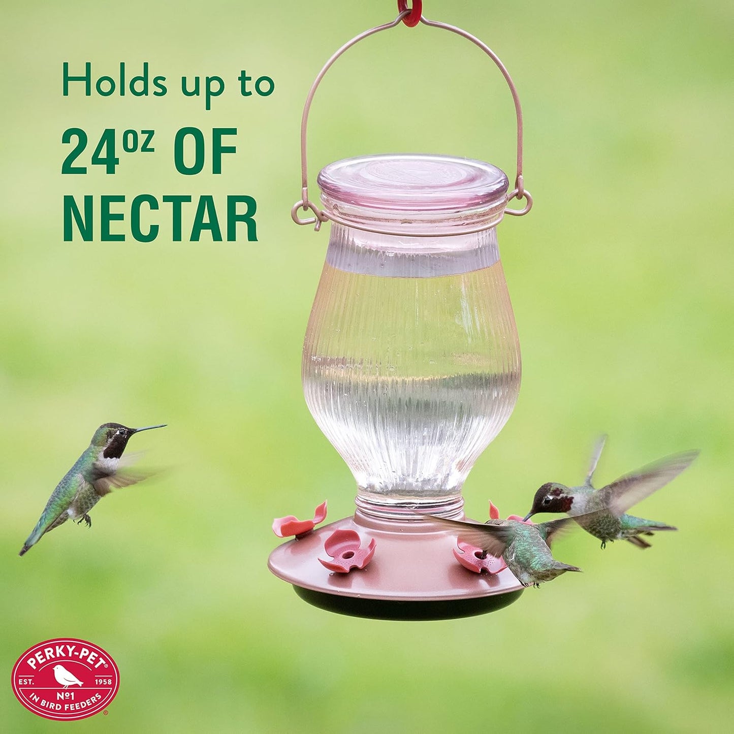Perky-Pet 9104-2 Rose Gold Top-Fill Glass Hummingbird Feeder Rose Gold 24 oz Capacity