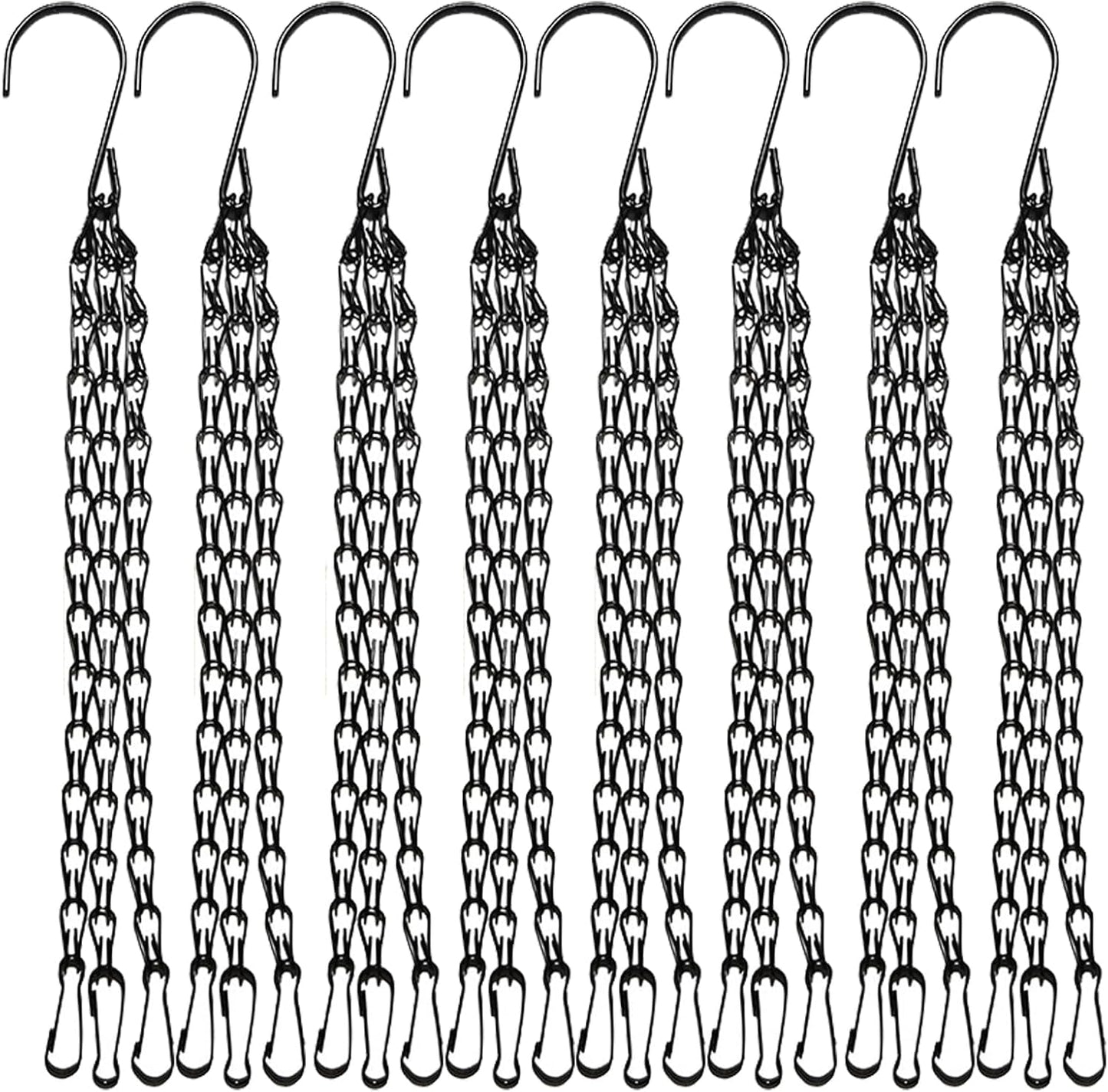 8 Pack 13.7（35cm） Inch Hanging Basket Chains 3 Point Black Metal Hanging Chains with Hooks for Plant Flower Pot Basket, Replacement Chain Hangers for Lantern, Bird Feeder, Planter, Indoor and Outdoor