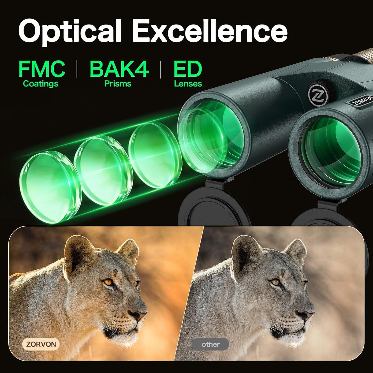 10x42 HD Binoculars for Adults, High Powered Binoculars with BAK4 Prism and Low Light Vision, Waterproof Binoculars with Large Eyepiece for Bird Watching, Hunting, Wildlife Viewing, Hiking, Travel
