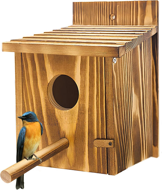 1 Pack Bird Houses for Outside,Wooden Wren Birdhouse with Detachable Perch,Finch Bluebird Houses Hanging Birdhouse for Outdoors