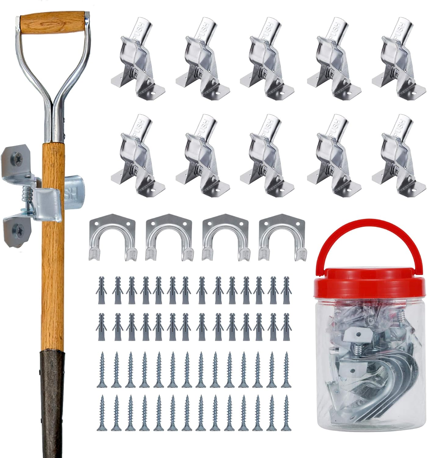 Sinoer Shovel holder, Mop and Broom Holder Heavy Duty Metal Wall Mounted Broom Utility Hooks Tool Hanger for Warehouse, Garden,Sheds,Garage -14PACK