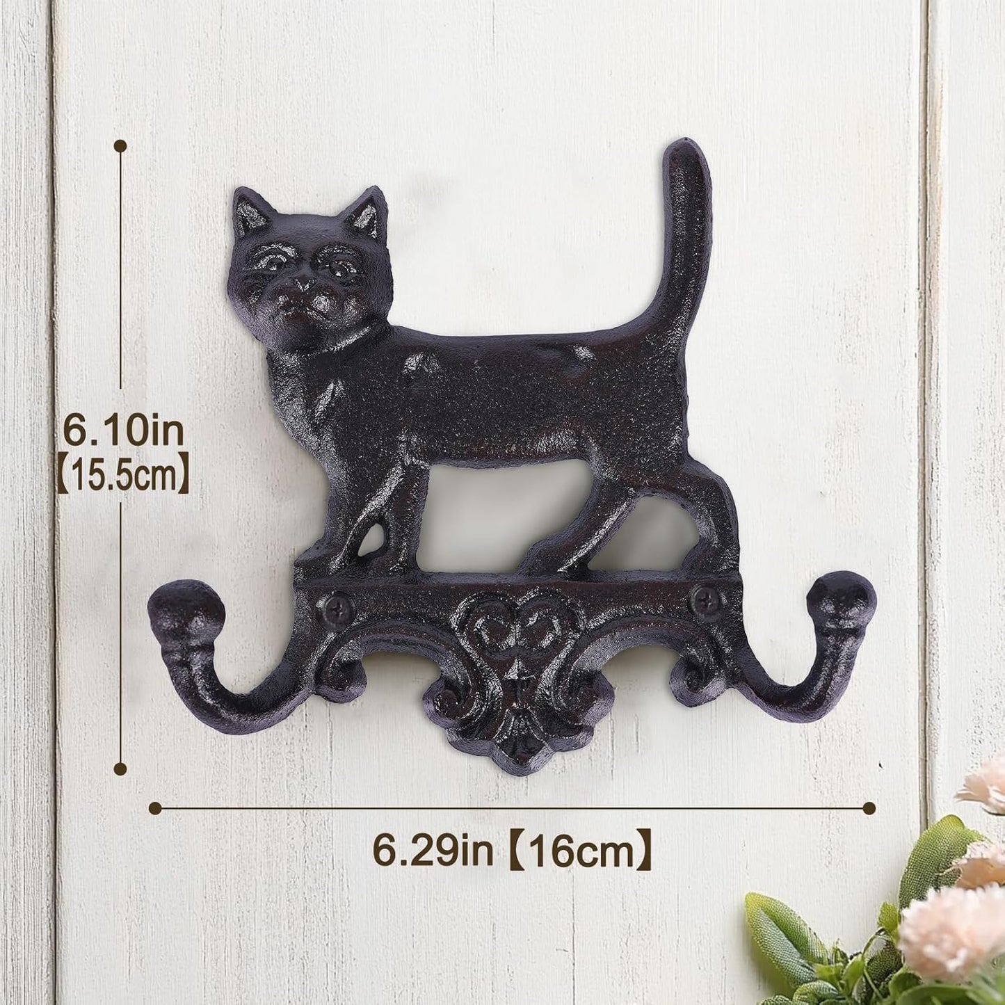 Cast Iron Cat Wall Mounted Hooks,for Wall Decorative Dog Family Key Ho