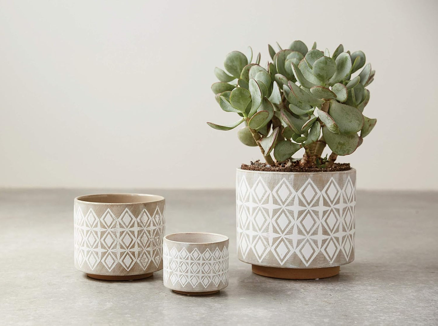Creative Co-Op Grey & White Stoneware Pots (Set of 3 Sizes)