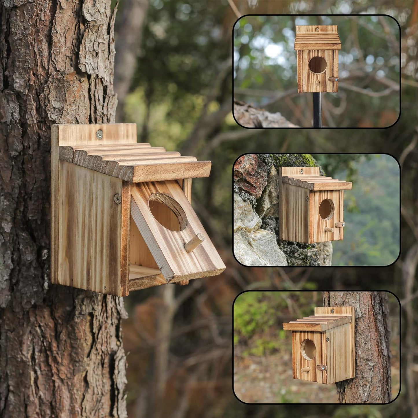 Humming Bird Houses for Outdoor Hanging Small Bird Nesting Box - Wood Nest for Robin, Hummingbird, Parakeet, Bluebird - Perch House for Outdoors Birdhouse Birds - Made of Pine Wood