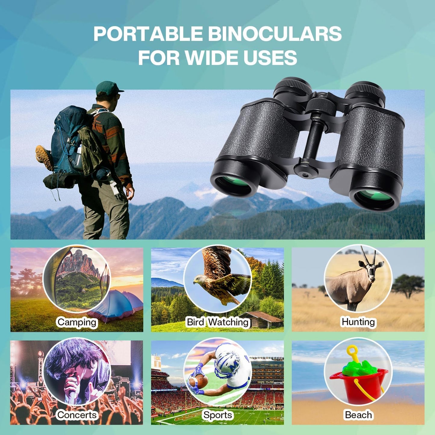 10x25 High Powered Binoculars for Adults, Waterproof Compact Binoculars with Low Light Vision for Bird Watching Hunting Football Games Travel Stargazing Cruise with Carrying Bag