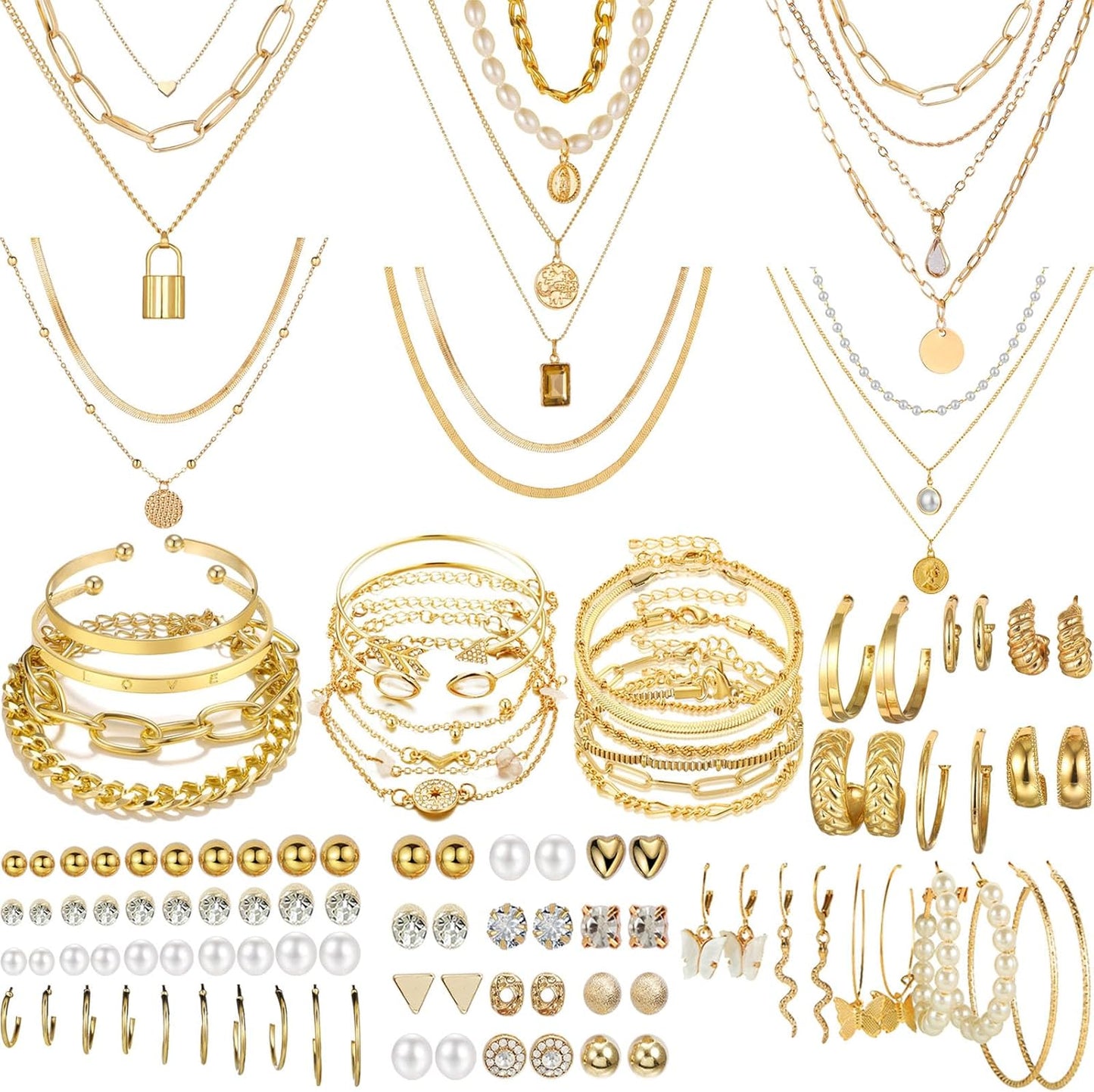 NEWITIN 69 Pieces Gold Jewelry Set for Women Fashion Costume Jewelry G