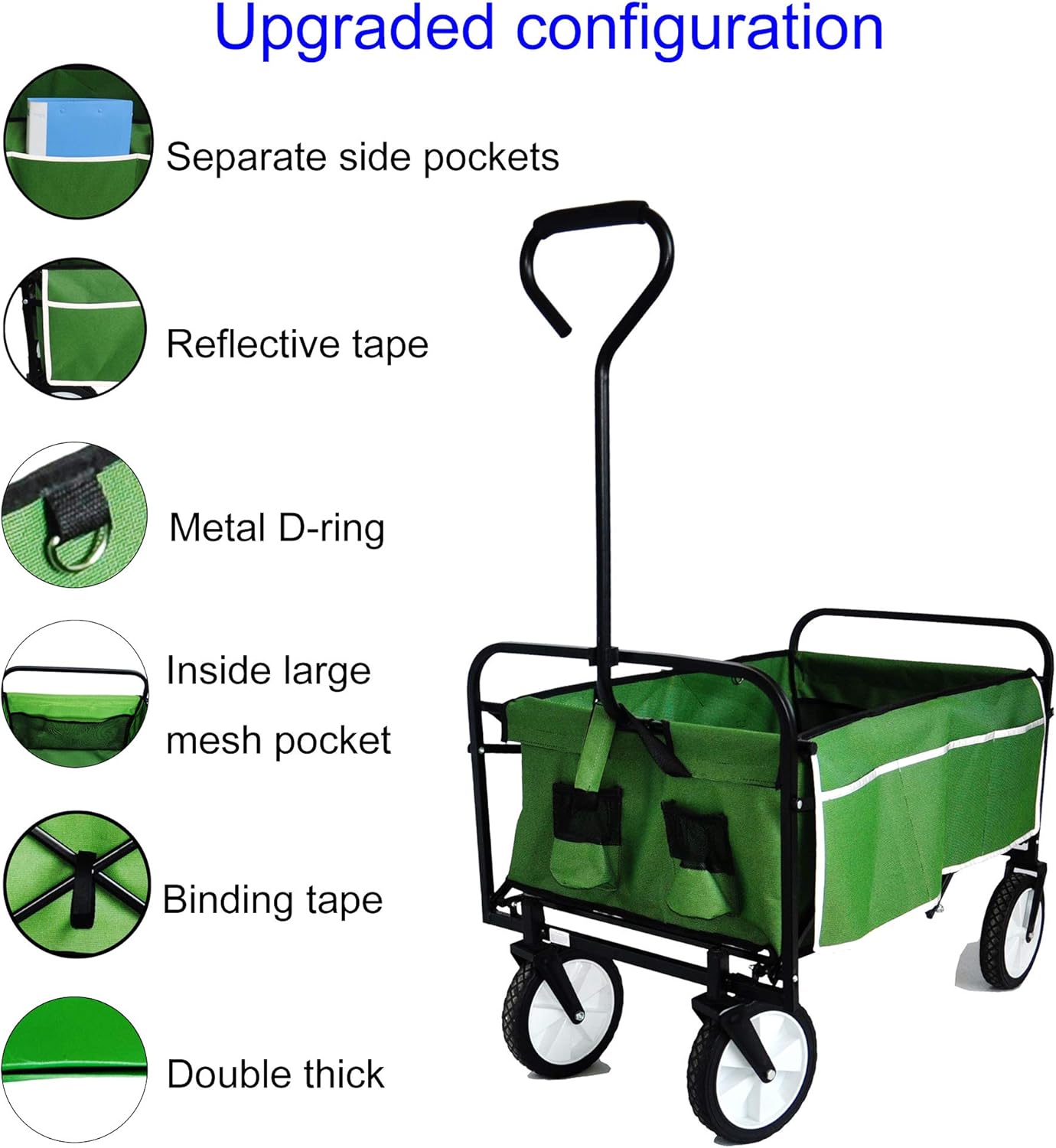 Folding Wagon Cart Collapsible Outdoor Utility Wagon with All Terrain Wheels Beach Wagon,Shopping Cart Camping Wagon Heavy Duty Steel for Beach Camping Shopping Sports Portable (Blue4) (Green)