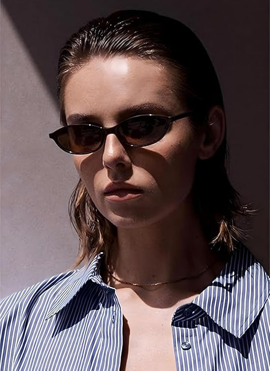 Retro Oval Cat Eye Sunglasses for Women Y2k Designer Trendy Narrow Sha