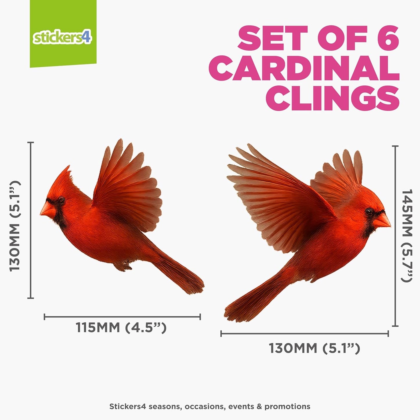 6 x Red Cardinal Window Clings - Cardinal Decor Bird Window Strike Prevention