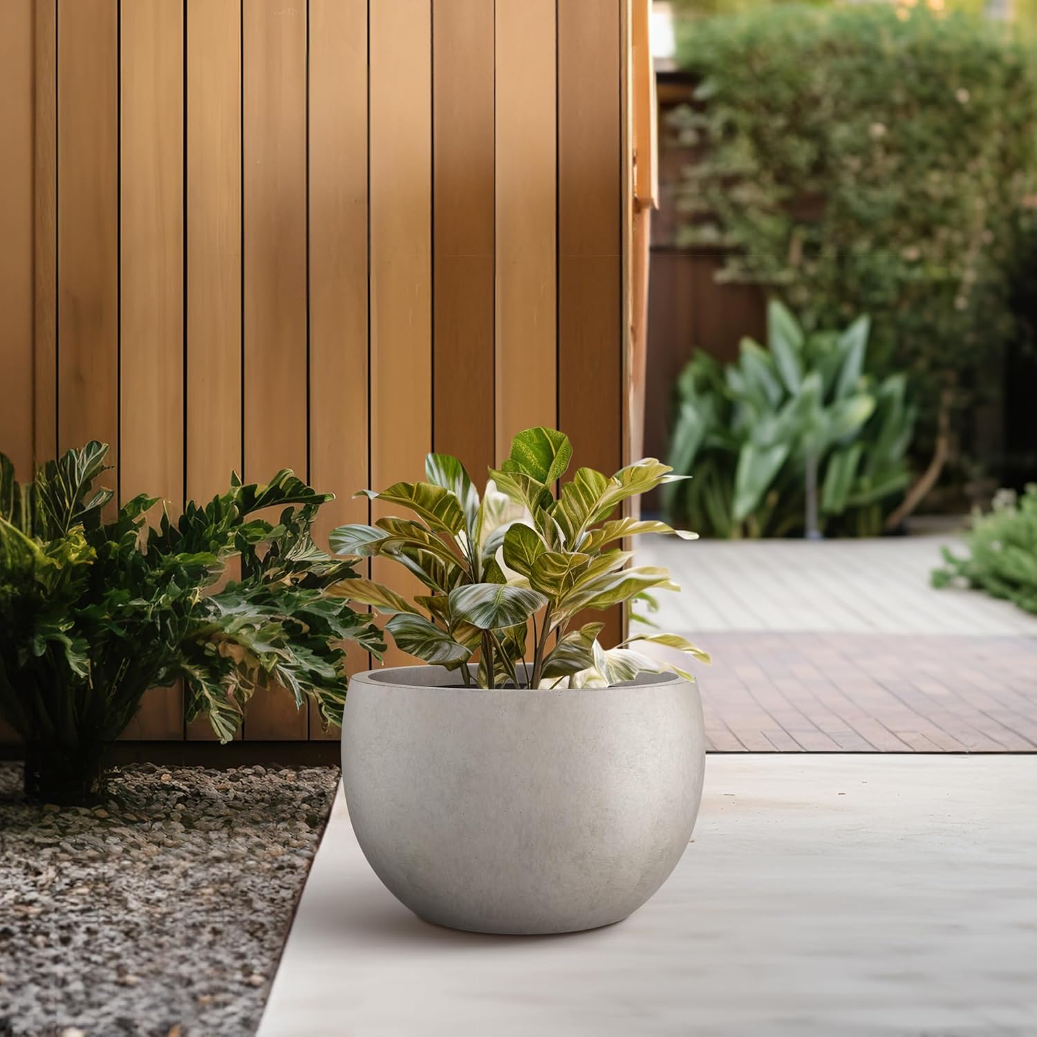 Kante 11.8" Dia Round Concrete Planter, Outdoor/Indoor Large Bowl Plan