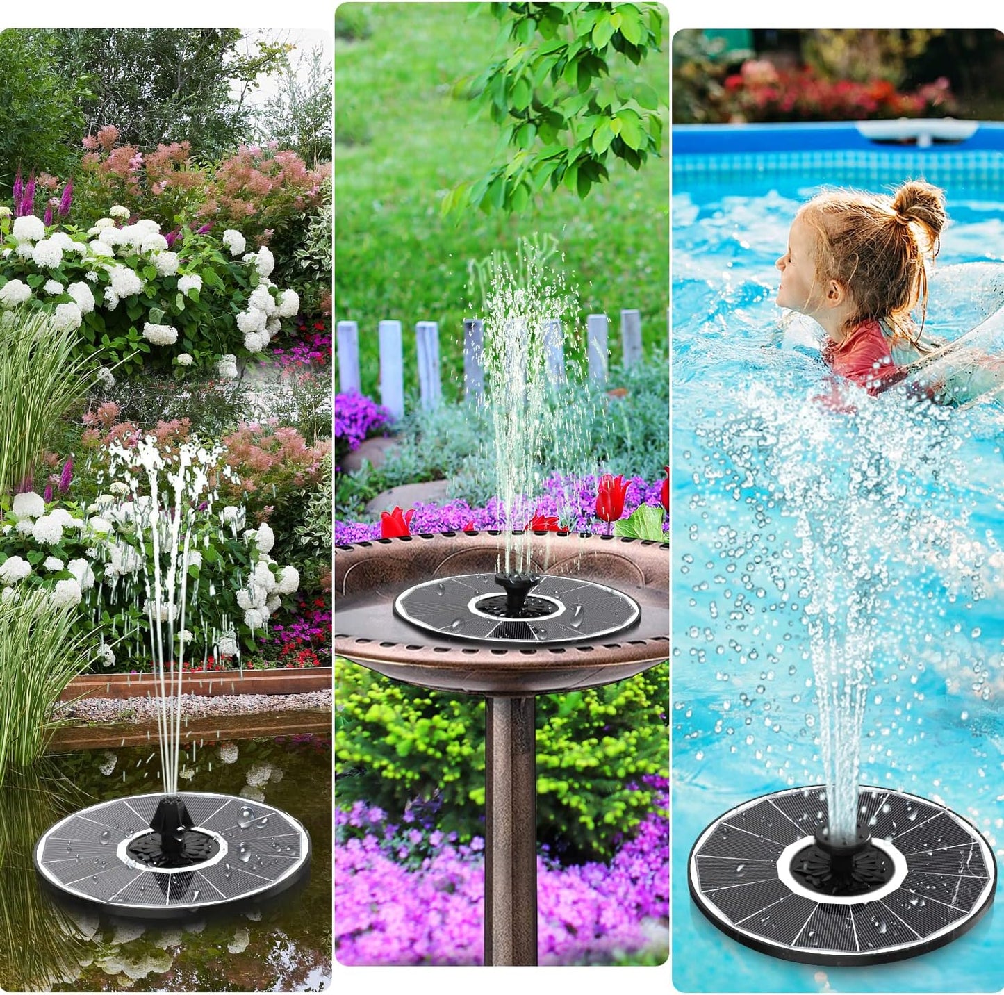 Yzert Solar Fountain with 2000 mAh Battery Backup Works in Cloudy, Glass Solar Powered Bird Bath Fountains with 7 Nozzles, 3.5 W Solar Fountain Pump for Birdbath,Garden, Outdoor, Pond (White)