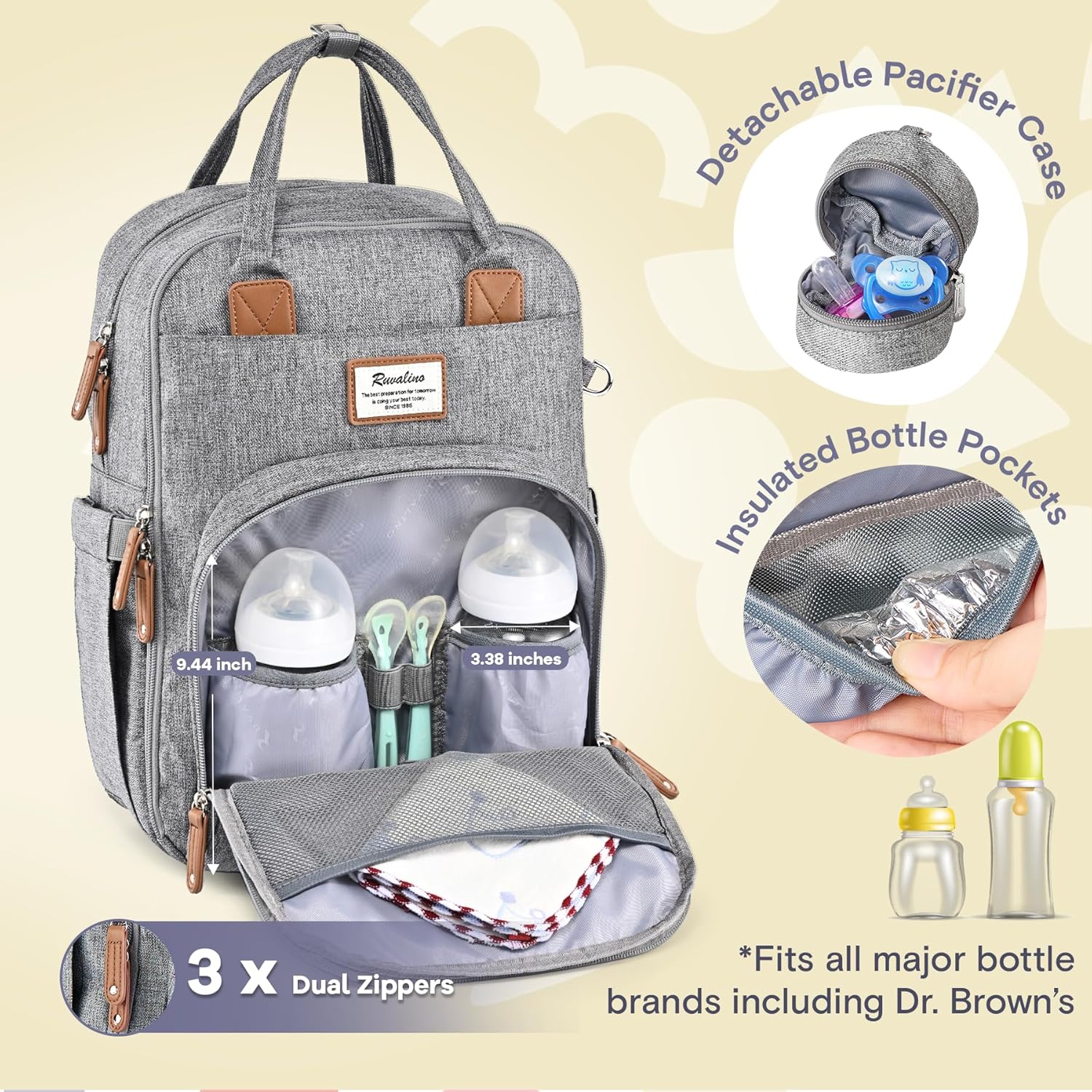 RUVALINO Diaper Bag Backpack-Multifunction Travel Baby Diaper Bag with