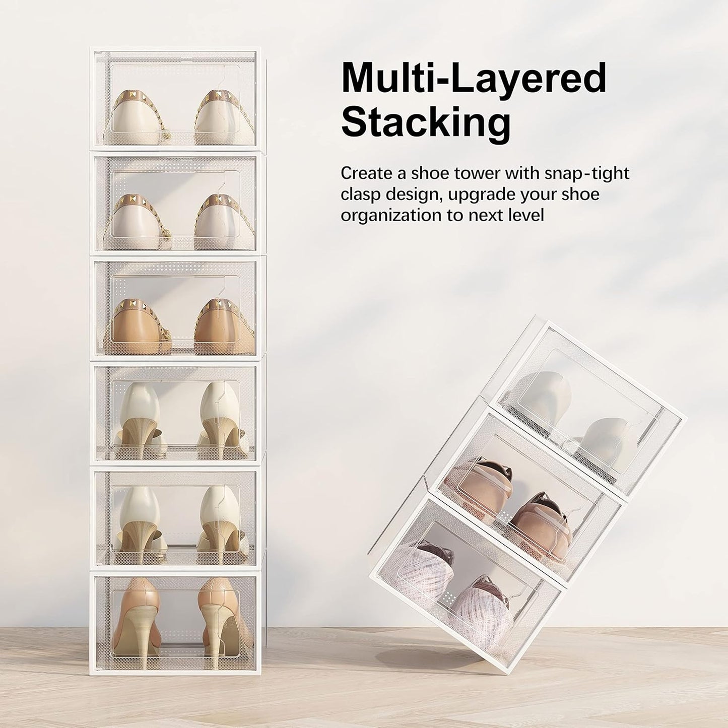 SEE SPRING 12 Pack Shoe Storage Box, Clear Plastic Stackable Shoe Orga