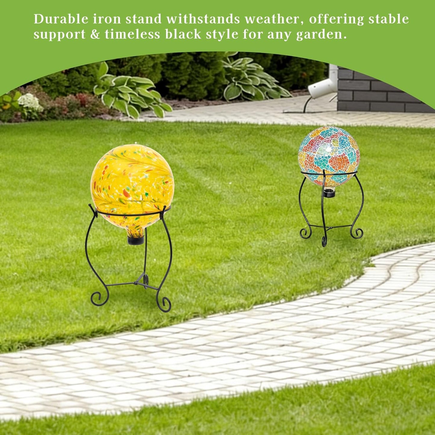 Topadorn Gazing Ball Stand Garden Metal Stand for 10-Inch or 12-Inch Gazing Globes, Black