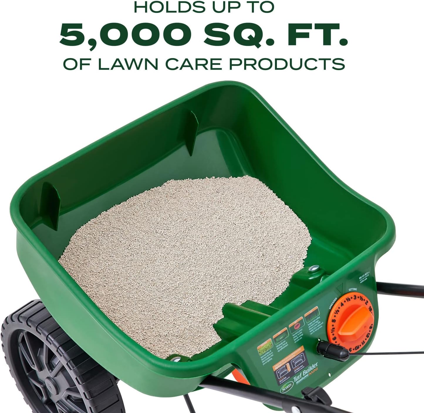 Scotts Turf Builder EdgeGuard Mini Broadcast Spreader - Spreader For Lawn Fertilizer, Weed & Insect Control, Grass Seed, and Ice Melt, Holds Up To 15,000 sq. ft. of Product