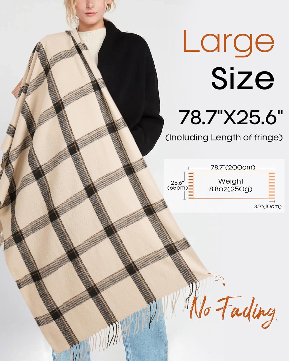 FURTALK Winter Scarf for Women Shawl Soft Tassel Plaid Large Oversized