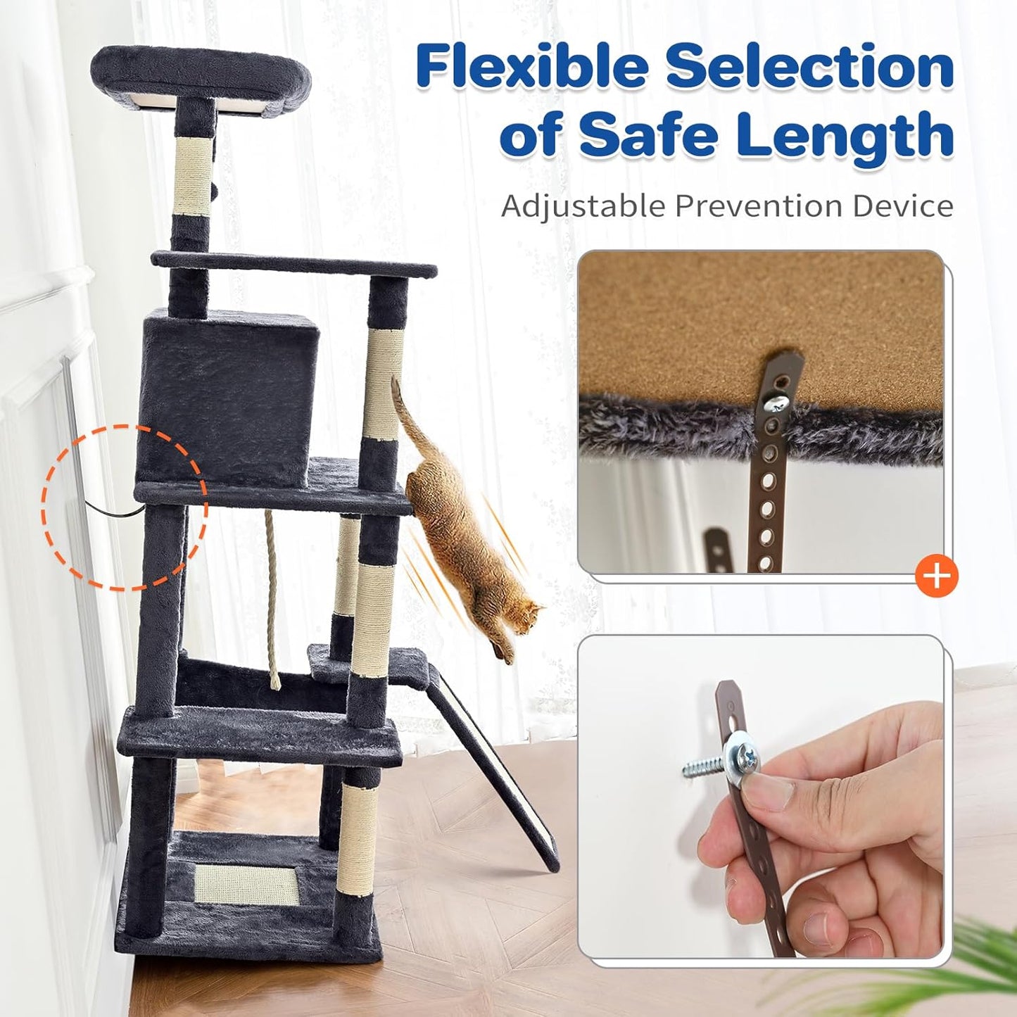 Cat Tree Tower 63in Multi-Level Cat Tower for Indoor Cats with Sisal S