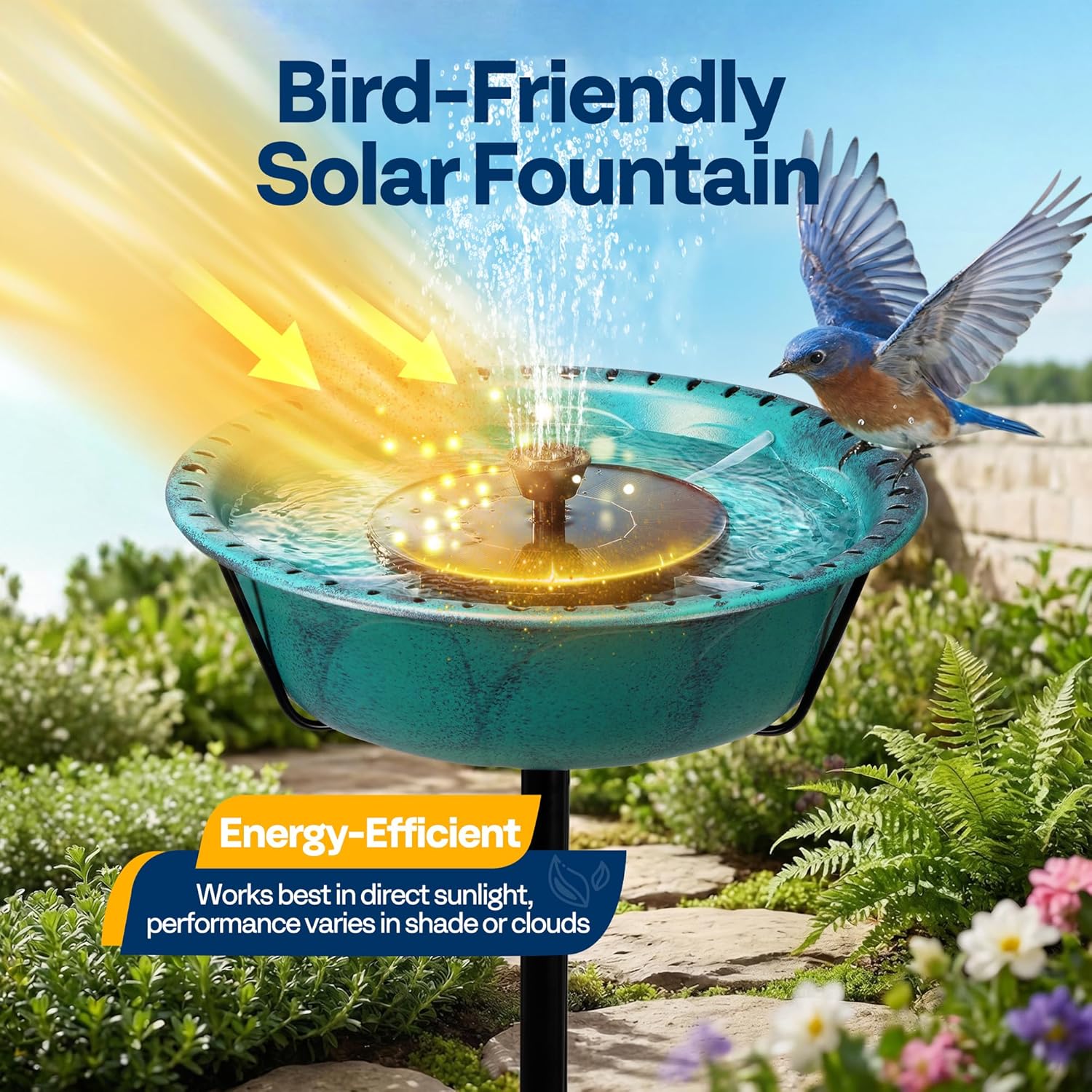 VIVOHOME Bird Bath with Solar Fountain for Outside, Weather-Resistant 