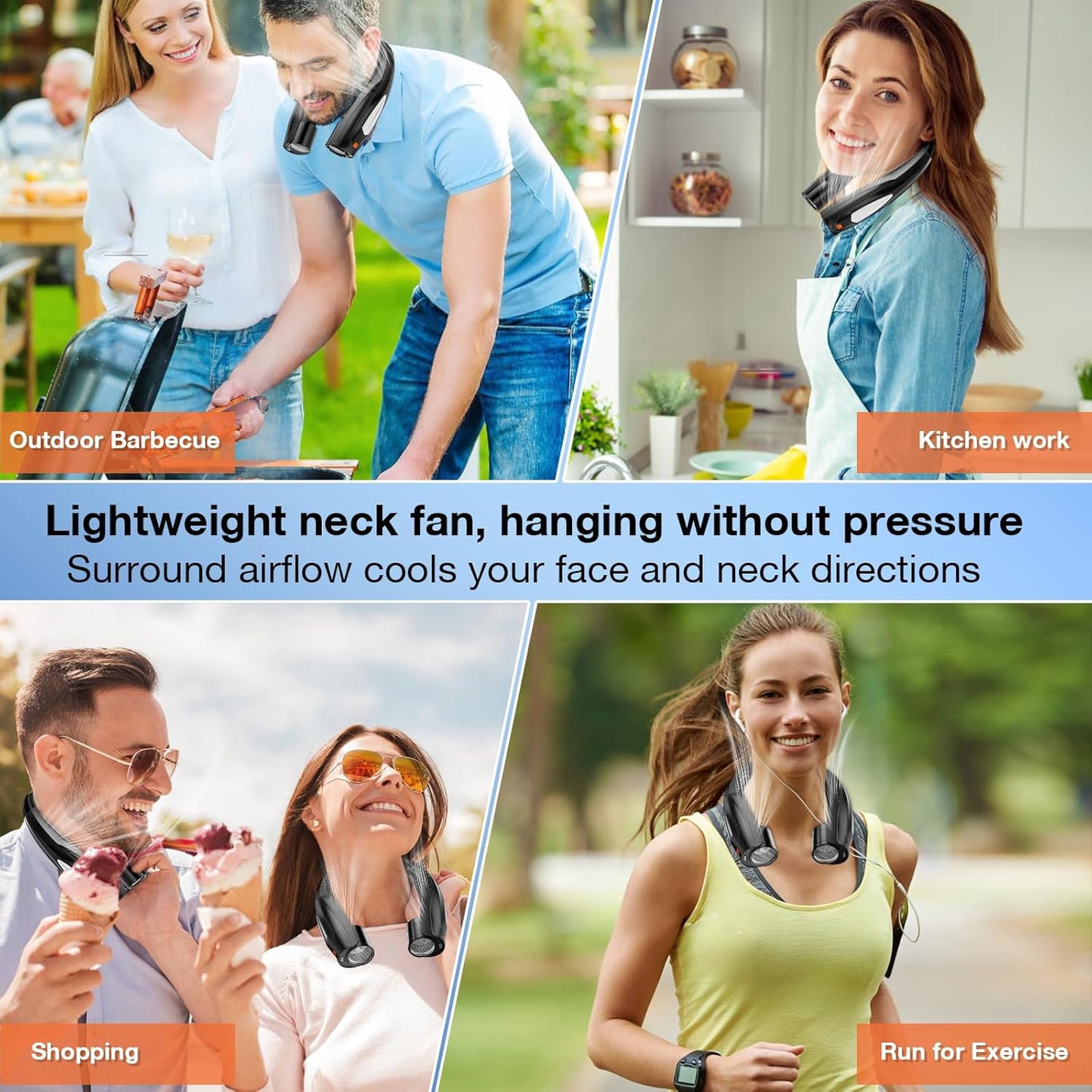 AI Neck Fan, 6 Speeds Adjustable Portable Personal Fan Rechargeable, Faster Cooling Wearable Fan, Ultra Quiet for Home, Office, Travel, Outdoor