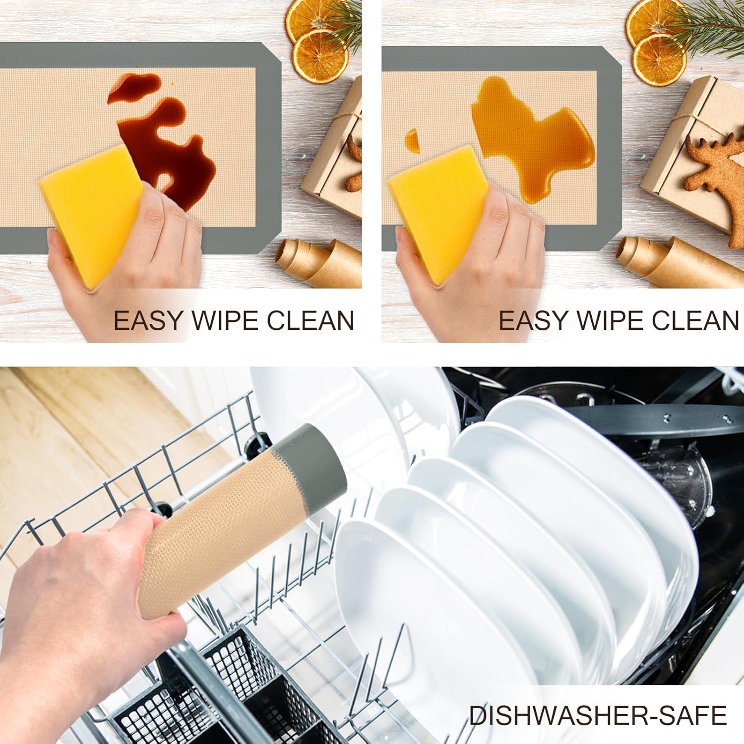 Silicone Baking Mat, 3 Pack Reusable Baking Sheet, Non-Stick ＆ Food Sa