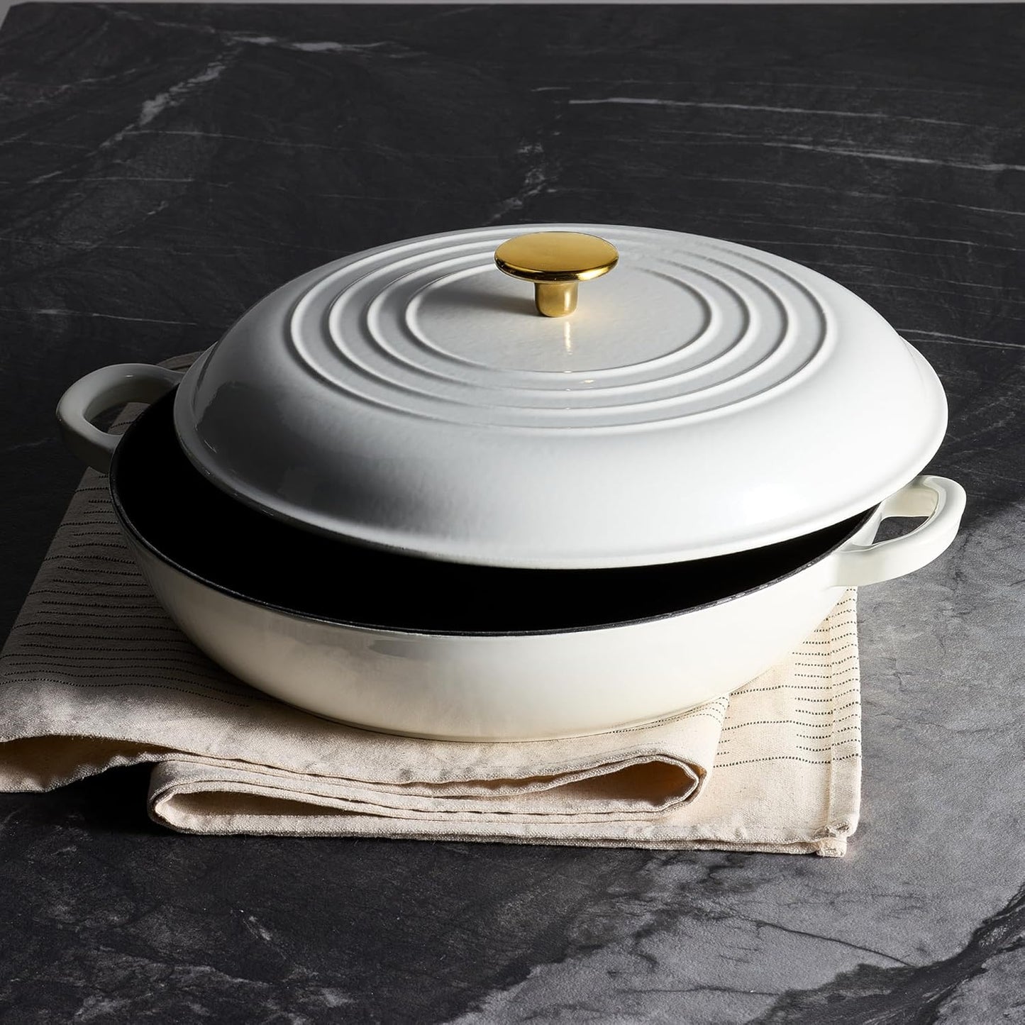 CAROTE 3.4QT Enameled Cast Iron Braiser Pan, Shallow Dutch Oven Casser