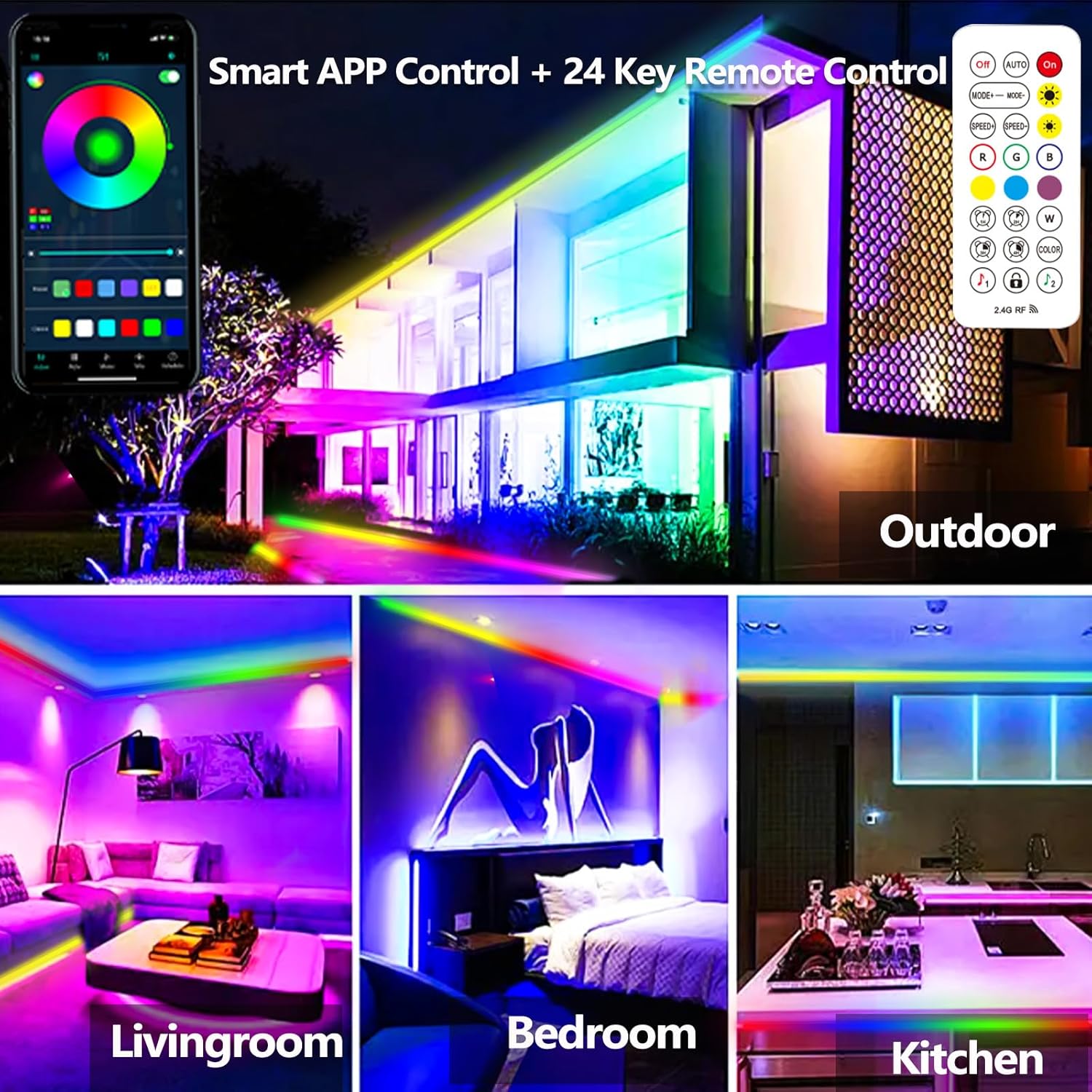 65.6FT Outdoor LED Strip Light Waterproof,IP68 Outside RGB+IC Light St
