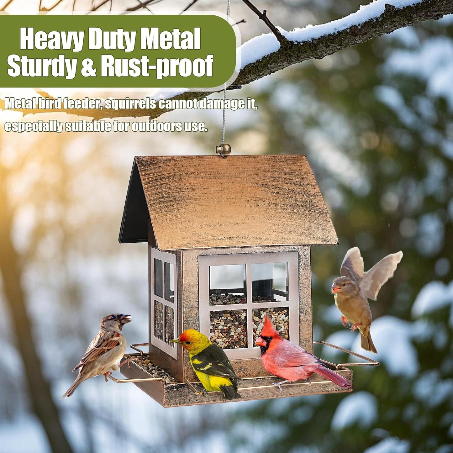 Bird Feeders, Heavy Duty Metal Bird Feeder for Outdoors Hanging, Weatherproof Large Capacity Wild Birdfeeder for Outside Garden Yard, Country House Shape