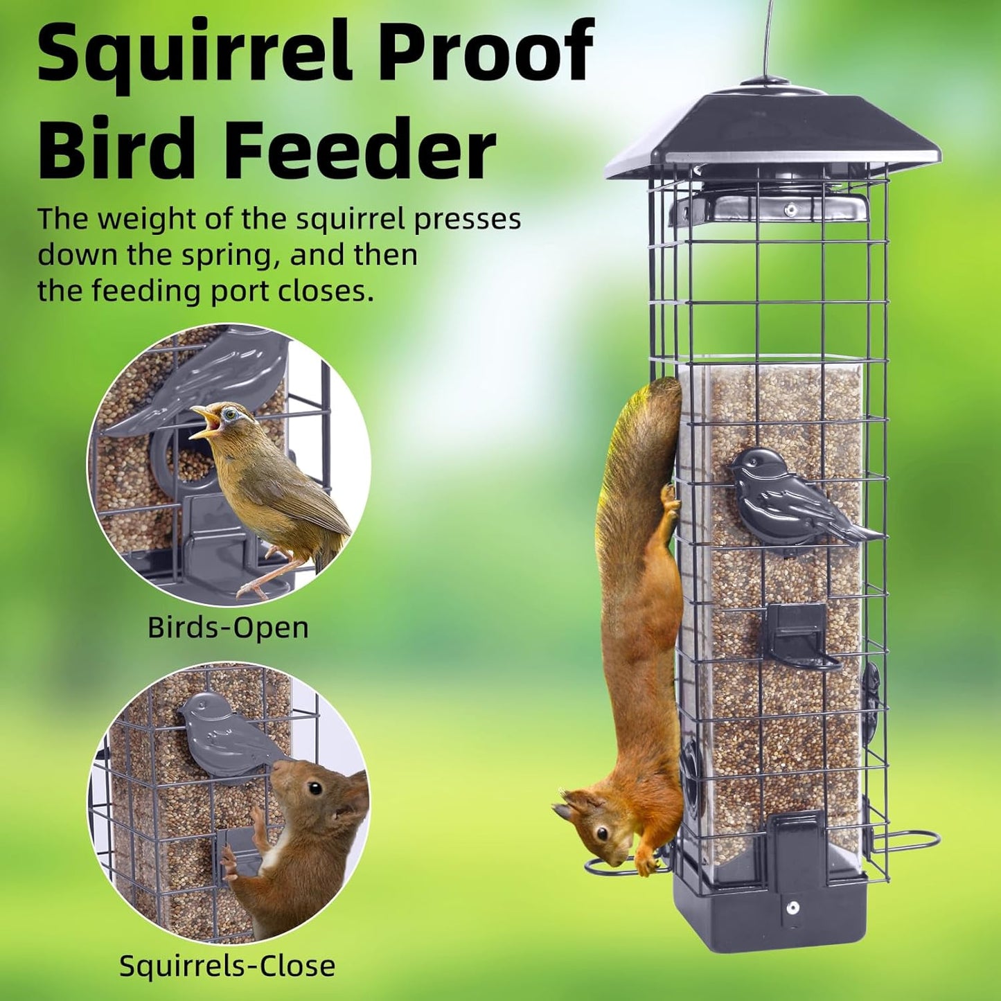 Squirrel Proof Bird Feeder, Metal Mesh Bird Feeder for Outside, Large Capacity and 4 Ports Perches (Silver Gray)