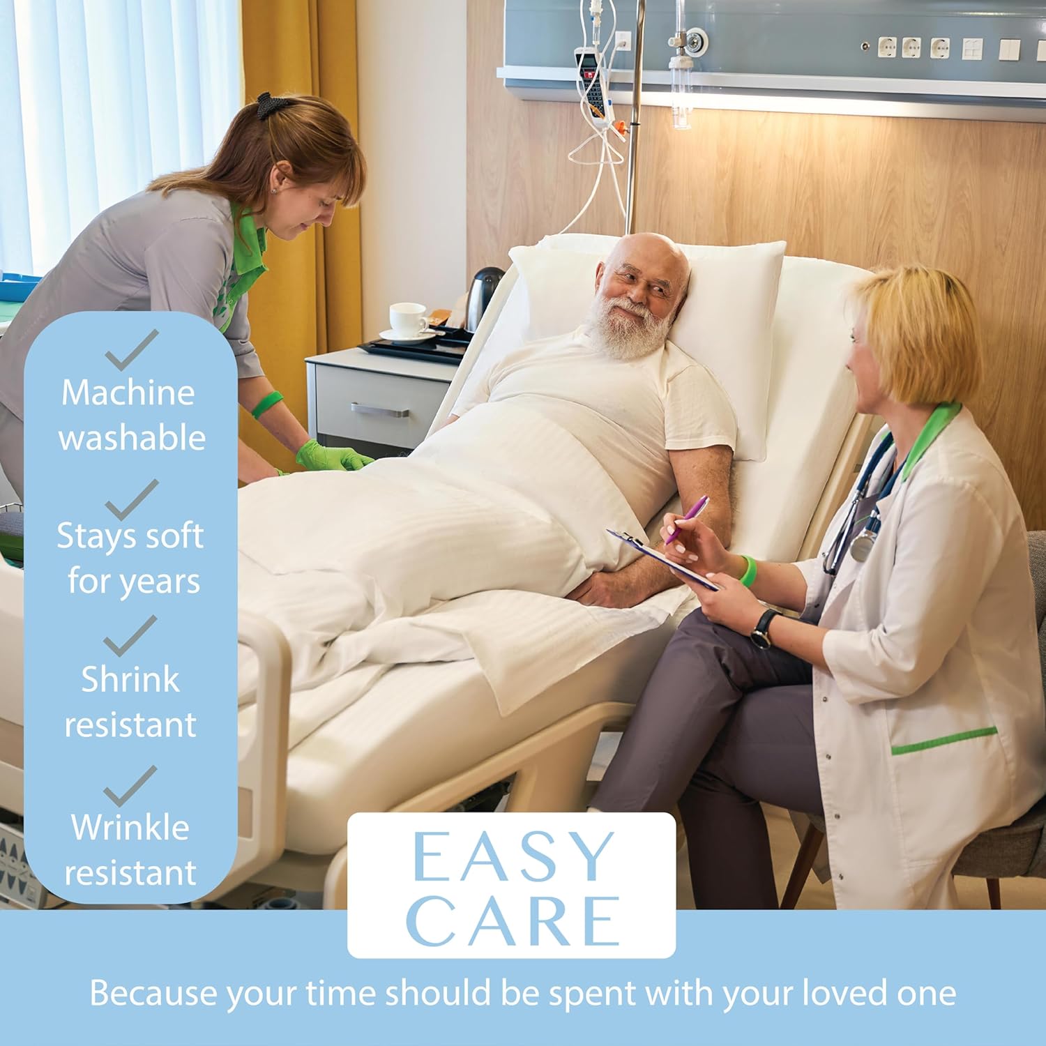 BLISSFORD - 2 Pack Fitted Hospital Bed Sheets with Elastic All Around 