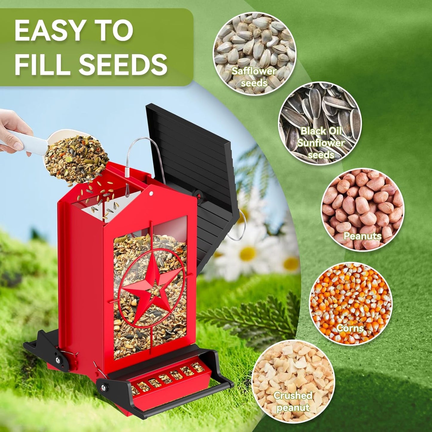 Squirrel Proof Bird Feeders for Outdoors Hanging, Metal Wild Bird Feed