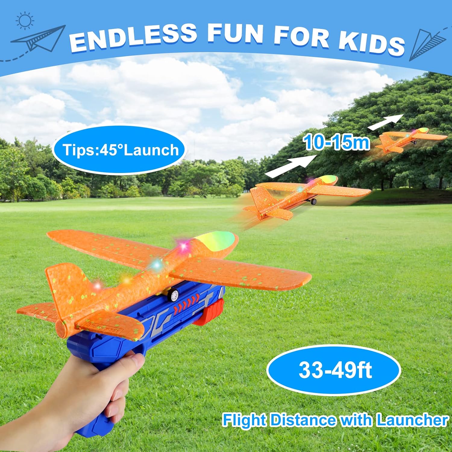 Fuwidvia 3 Pack Airplane Launcher Toys, 13.2'' LED Foam Glider Plane T