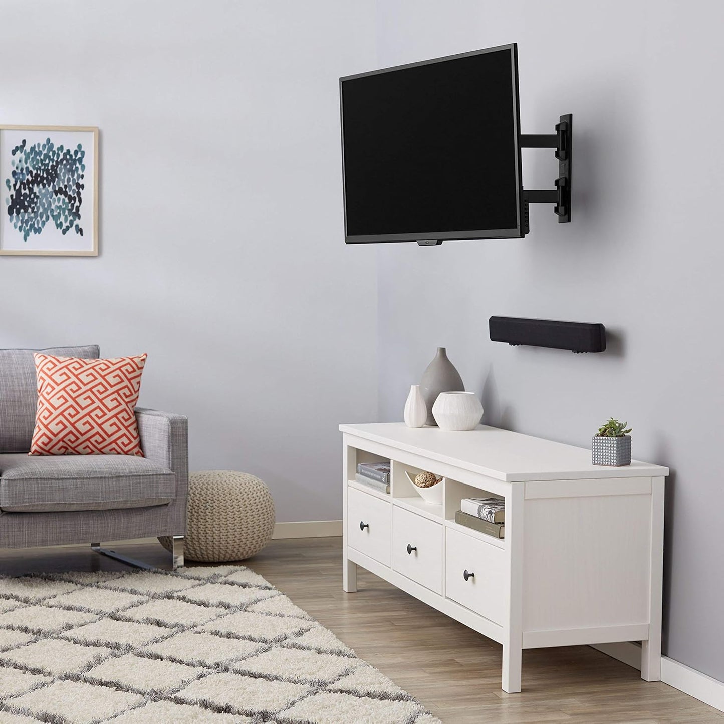 Amazon Basics Full Motion Articulating TV Wall Mount, with Swivel and Tilt, for 26" to 55" TVs and Flat Panels up to 80 Lbs, VESA Compatible, Black
