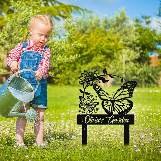 Custom Metal Butterfly Garden Signs with Stake, Personalized Garden Si
