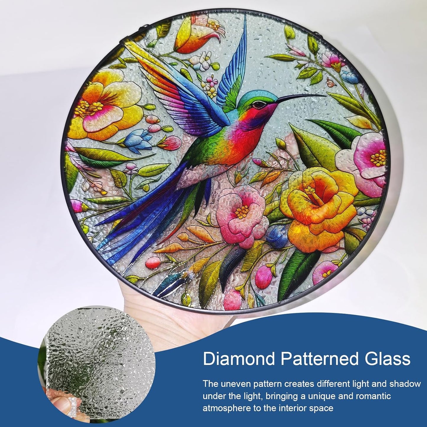 Hummingbird Suncatcher Stained Glass Window Hanging Design of 7.8''Hum