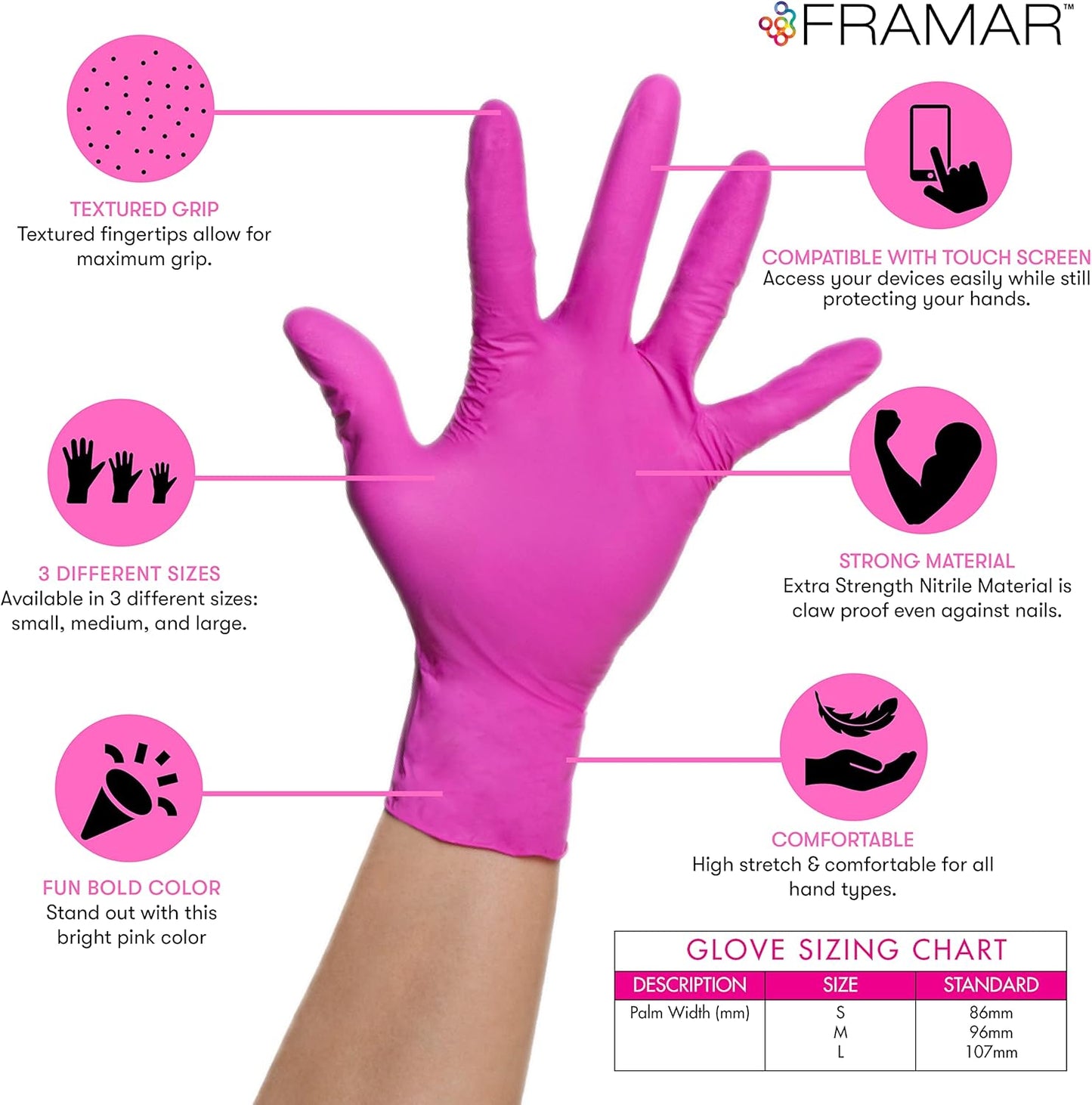 FRAMAR Pink Gloves Disposable Latex Free – Pink Nitrile Gloves Medium,