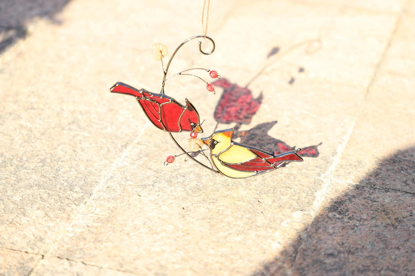 Handmade Cardinal Stained Glass Suncatchers Window Hanging Ornament for Christmas,Memorial Gifts for Women,Red Birds Sun Catcher Decora,Bird Lover Gifts,Real Glass Unique Design
